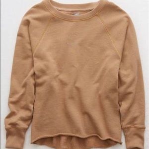 Aerie Raw Cut City Sweatshirt Dark Tan Medium